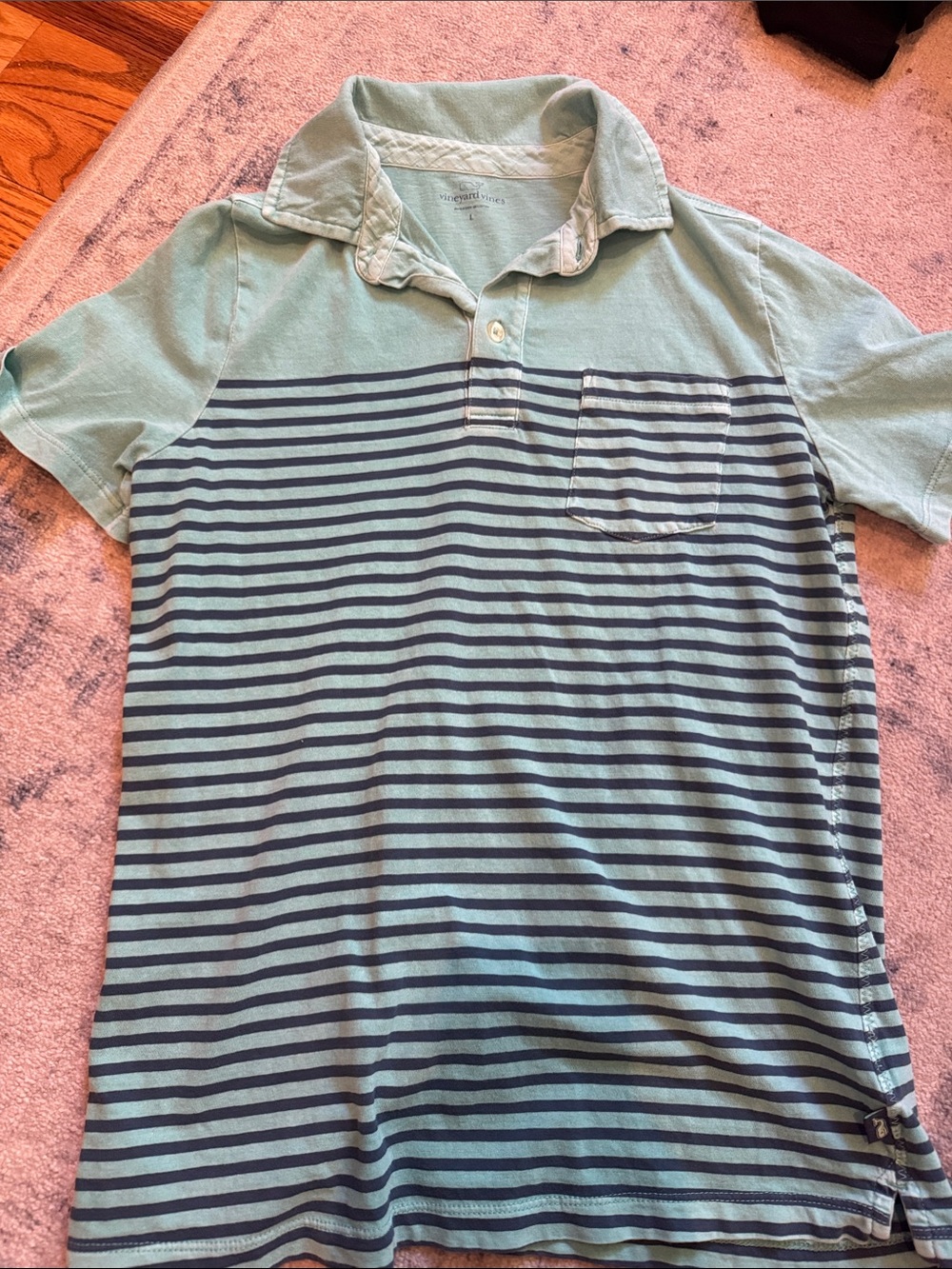 Vineyard Vines Mint and Navy Striped Short-Sleeve Polo